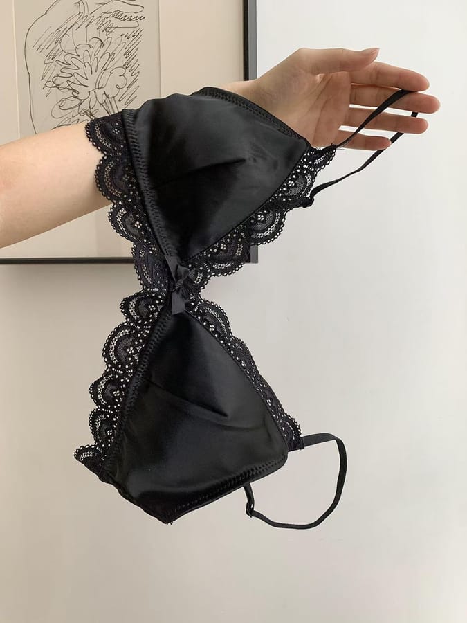 French Triangle Lace Trim Bowknot Bralette