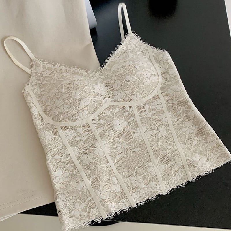 Retro Floral Lace Padded Camisole Bralette