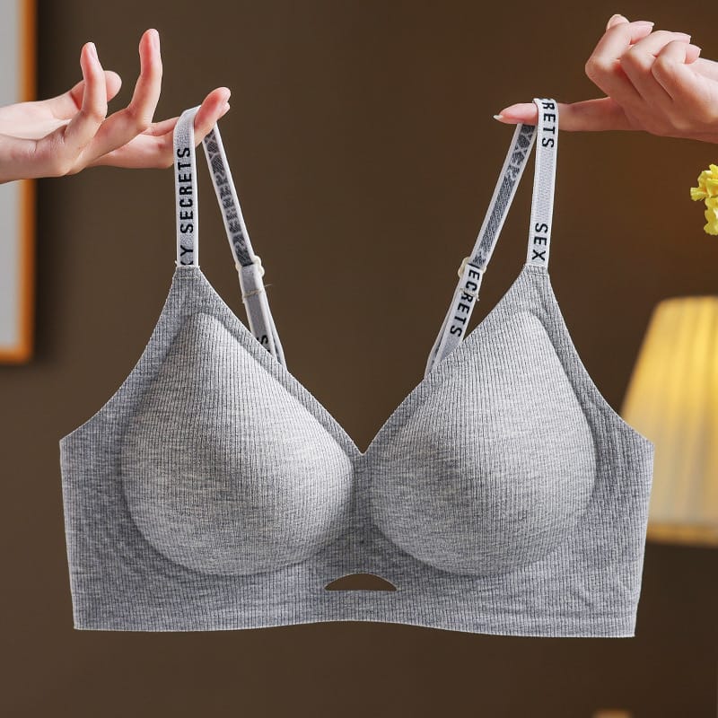 Letter Strap Ribbed Push Up Loungewear Bra