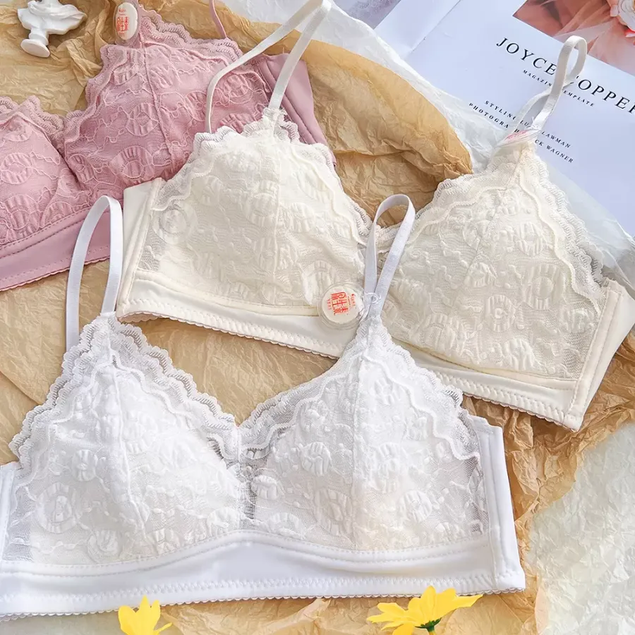 Lace Wireless Bra for Women – French Style Triangle Bra with Soft Push-Up, Seamless & Comfortable Fit - quality craftsmanship detail 7