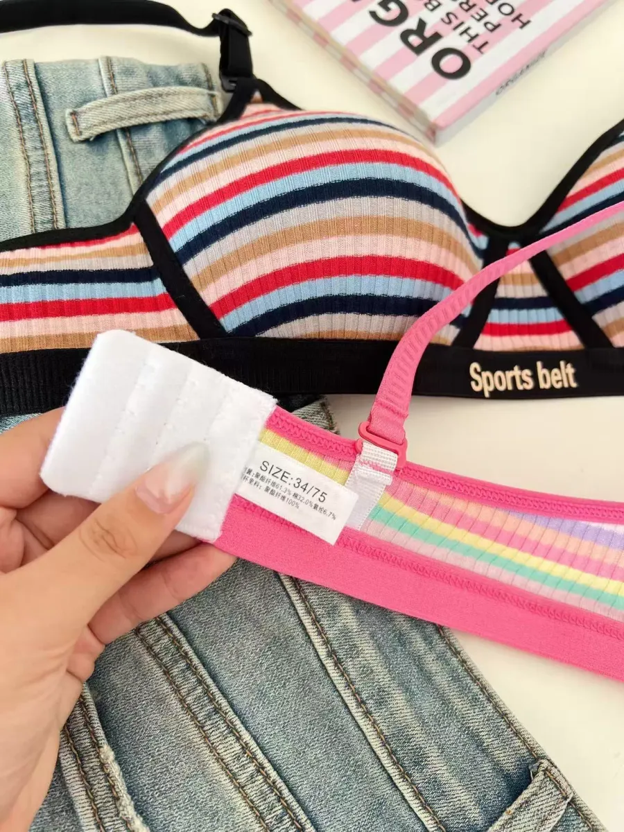 Striped Seamless Wireless Bra - quality craftsmanship detail 7
