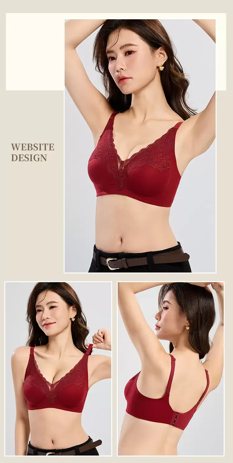 Women’s Red Lace Wireless Bra - quality craftsmanship detail 1