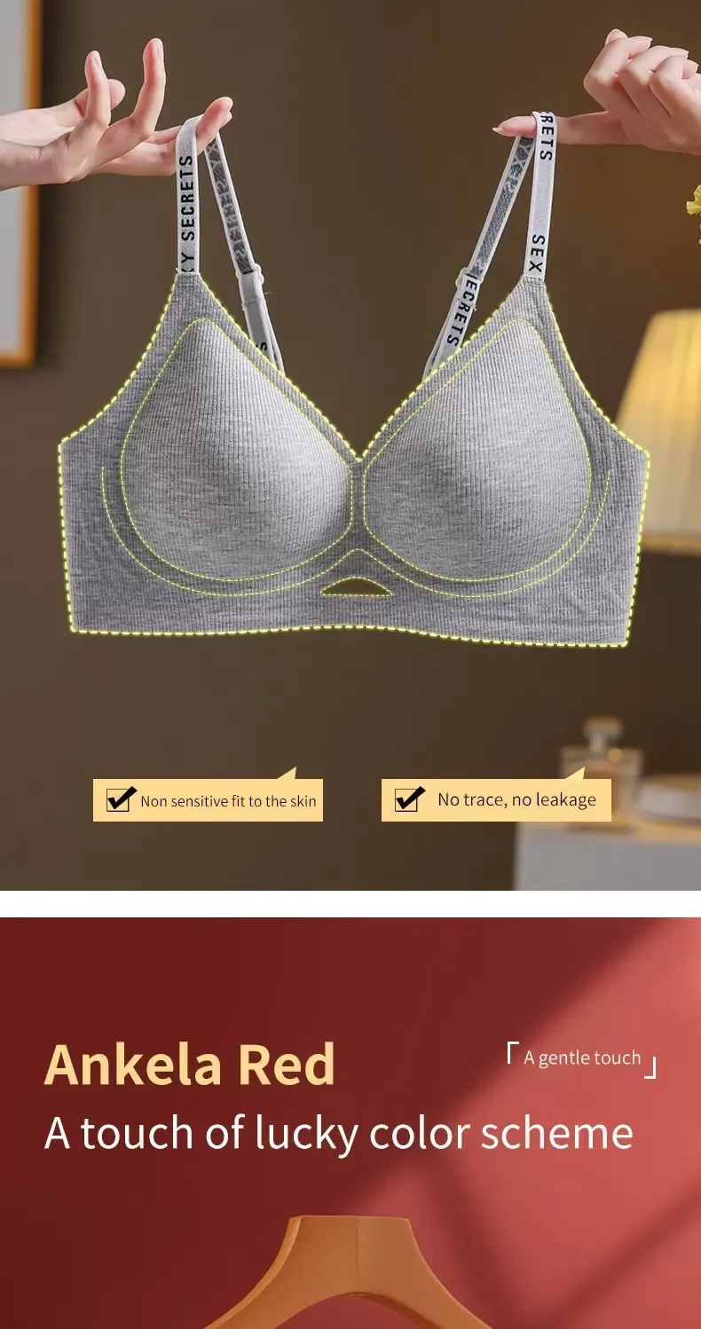 Wireless Push Up Bra – Soft Support Bra with Letter Strap - quality craftsmanship detail 12