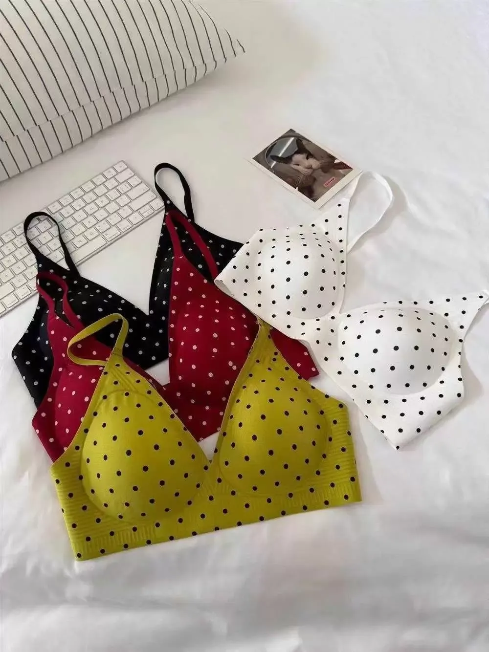 Polka Dot Deep V Triangle Bra