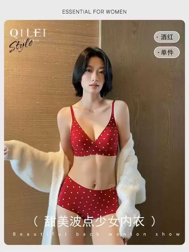 Polka Dot Deep V Triangle Bra 15
