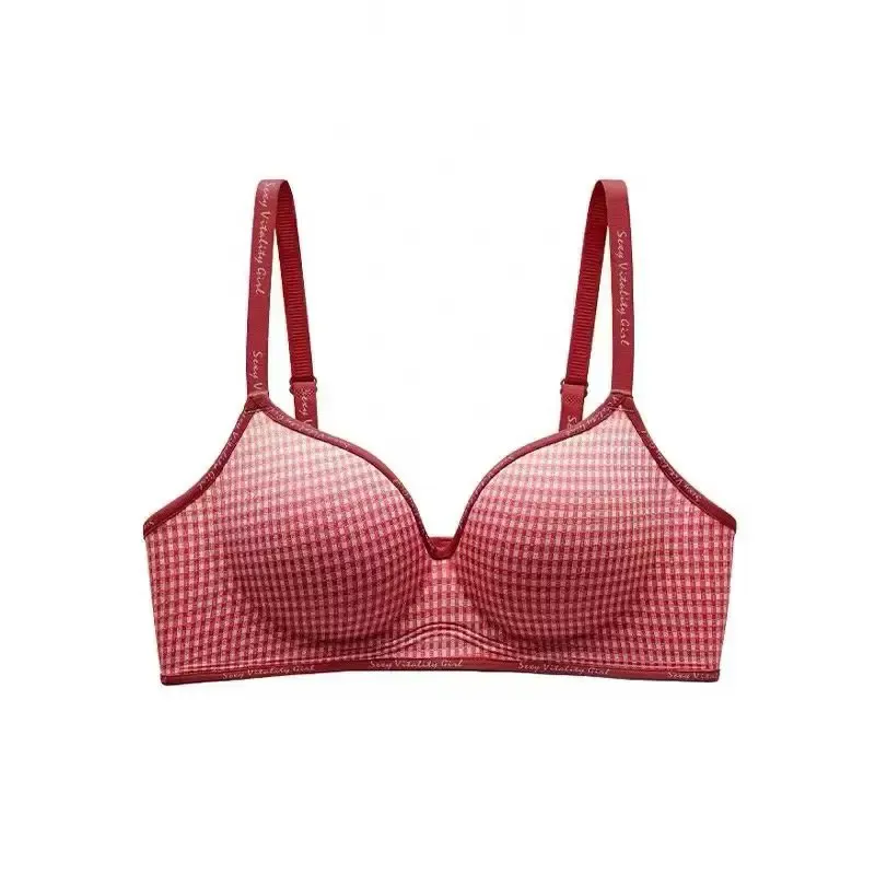 Plaid Push Up Wireless Bra for Women