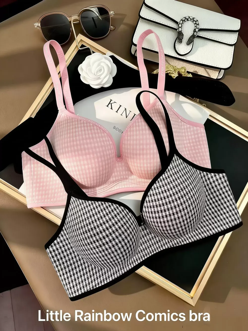 Plaid Push Up Wireless Bra for Women 4