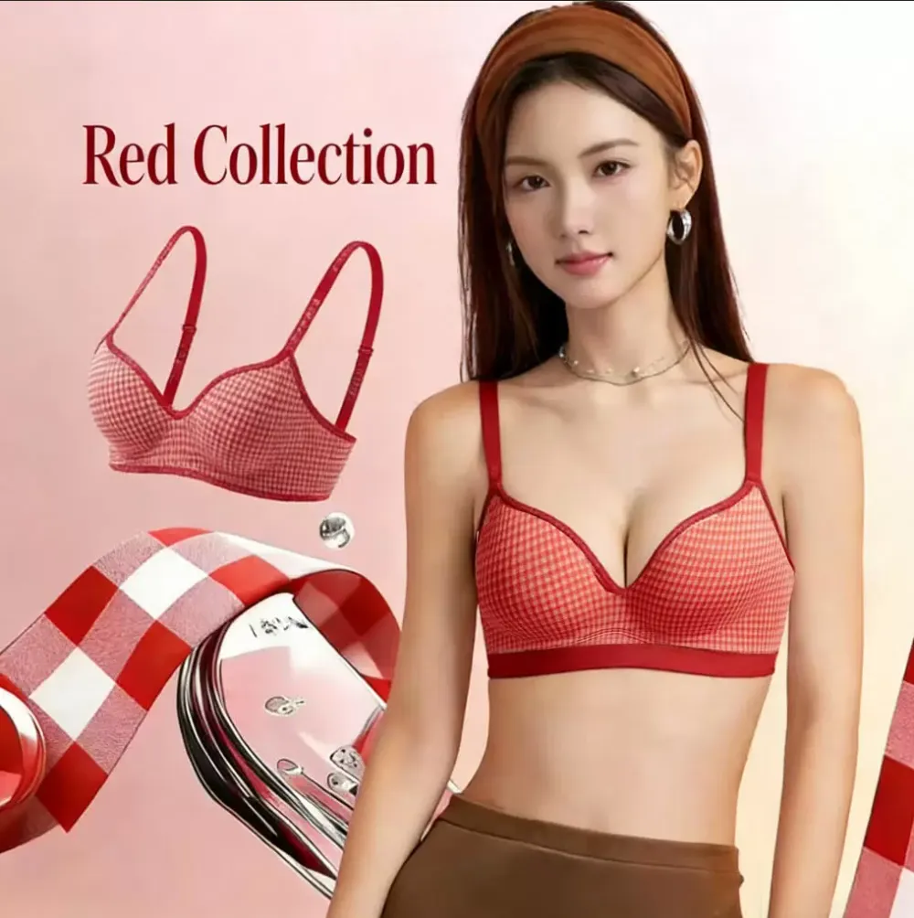 Plaid Push Up Wireless Bra for Women 7